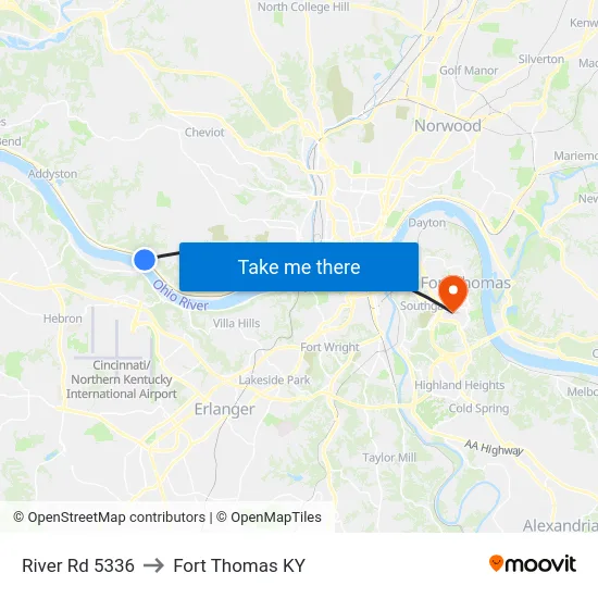 River Rd 5336 to Fort Thomas KY map