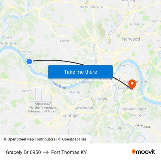 Gracely Dr 6950 to Fort Thomas KY map