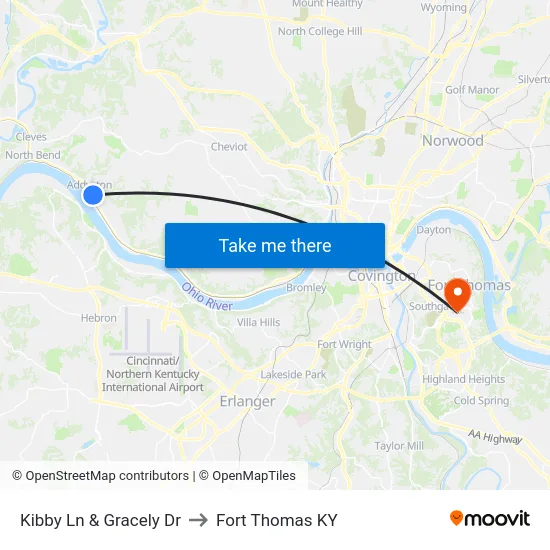 Kibby Ln & Gracely Dr to Fort Thomas KY map