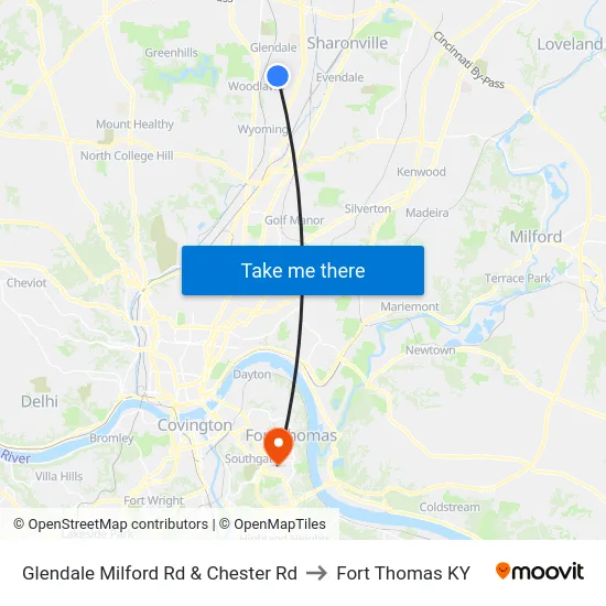 Glendale Milford Rd & Chester Rd to Fort Thomas KY map