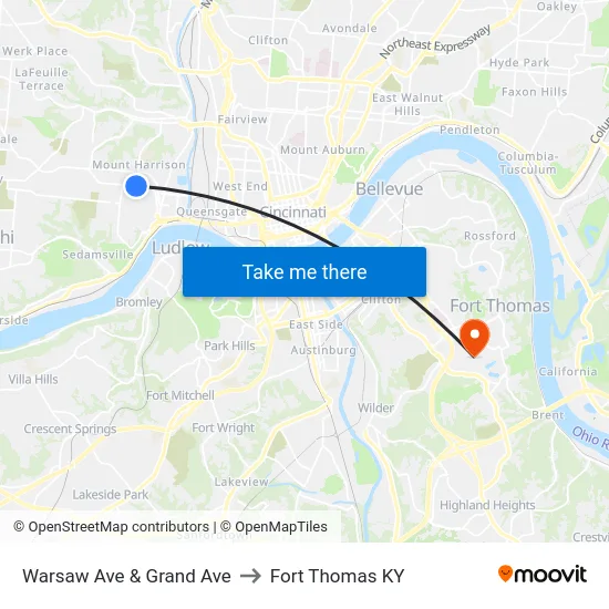 Warsaw Ave & Grand Ave to Fort Thomas KY map