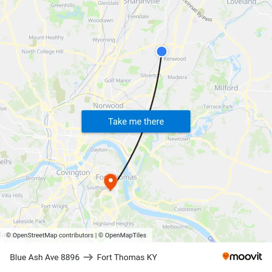 Blue Ash Ave 8896 to Fort Thomas KY map