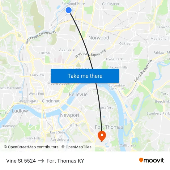 Vine St 5524 to Fort Thomas KY map