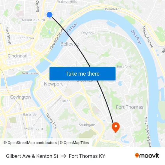 Gilbert Ave & Kenton St to Fort Thomas KY map