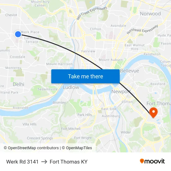 Werk Rd 3141 to Fort Thomas KY map