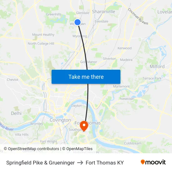 Springfield Pike & Grueninger to Fort Thomas KY map