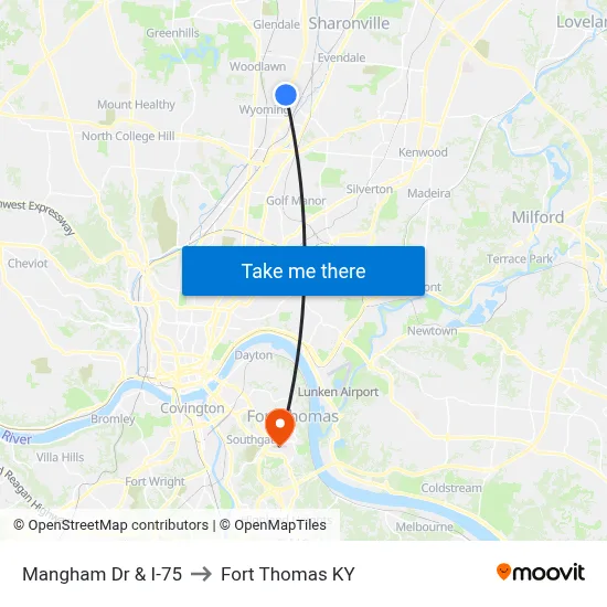 Mangham Dr & I-75 to Fort Thomas KY map