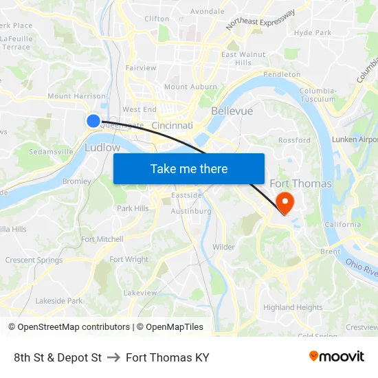 8th St & Depot St to Fort Thomas KY map