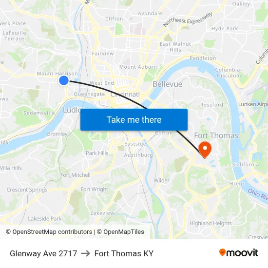 Glenway Ave 2717 to Fort Thomas KY map