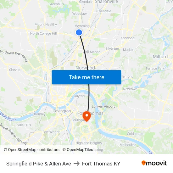 Springfield Pike & Allen Ave to Fort Thomas KY map