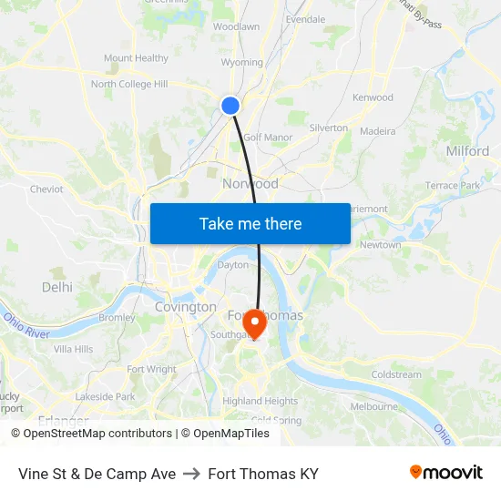 Vine St & De Camp Ave to Fort Thomas KY map
