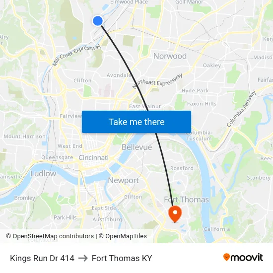 Kings Run Dr 414 to Fort Thomas KY map