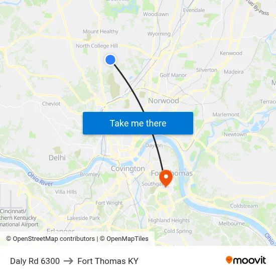 Daly Rd 6300 to Fort Thomas KY map