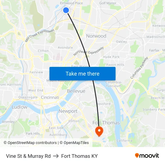 Vine St & Murray Rd to Fort Thomas KY map
