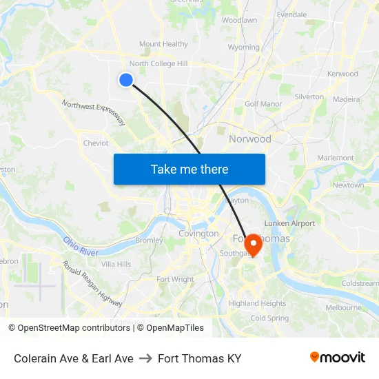 Colerain Ave & Earl Ave to Fort Thomas KY map