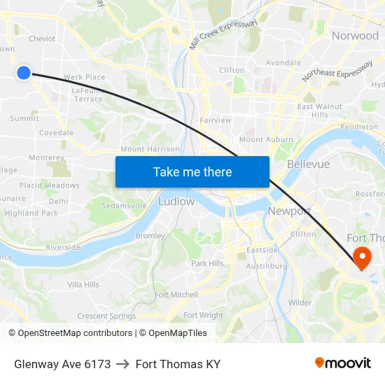 Glenway Ave 6173 to Fort Thomas KY map