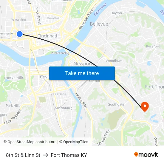 8th St & Linn St to Fort Thomas KY map