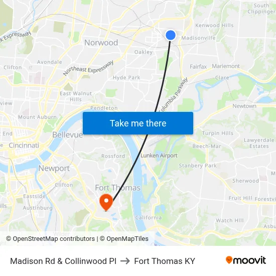 Madison Rd & Collinwood Pl to Fort Thomas KY map
