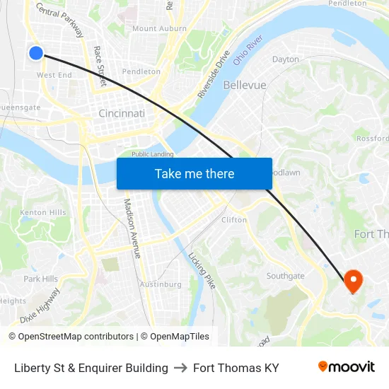 Liberty St & Enquirer Building to Fort Thomas KY map