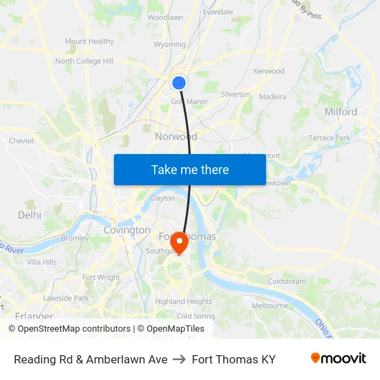Reading Rd & Amberlawn Ave to Fort Thomas KY map