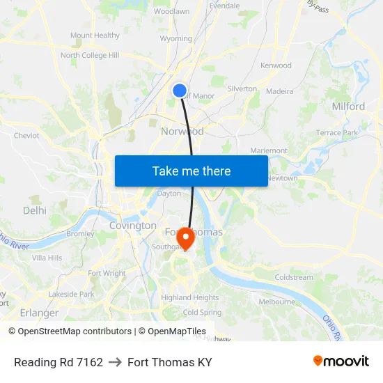 Reading Rd 7162 to Fort Thomas KY map