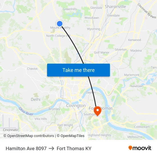 Hamilton Ave 8097 to Fort Thomas KY map