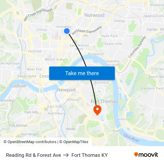 Reading Rd & Forest Ave to Fort Thomas KY map