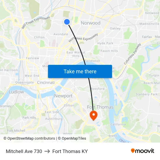 Mitchell Ave 730 to Fort Thomas KY map