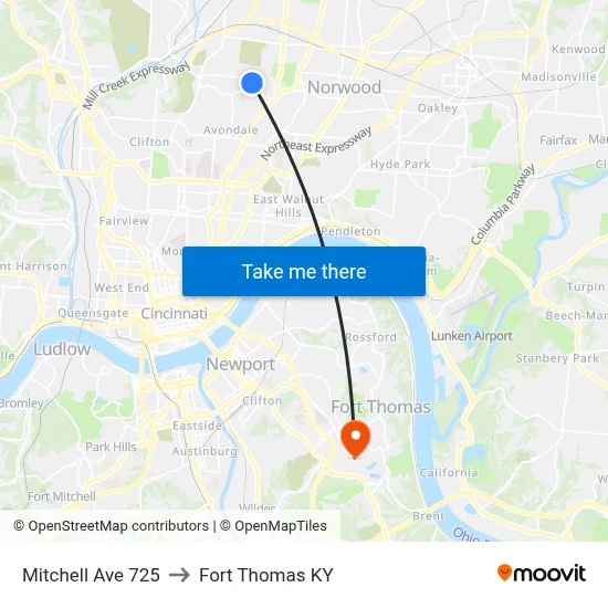 Mitchell Ave 725 to Fort Thomas KY map
