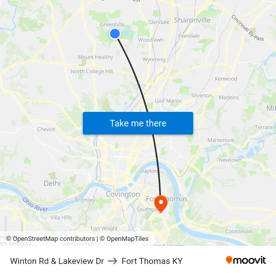 Winton Rd & Lakeview Dr to Fort Thomas KY map