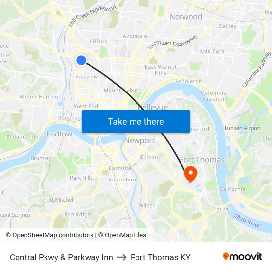 Central Pkwy & Parkway Inn to Fort Thomas KY map
