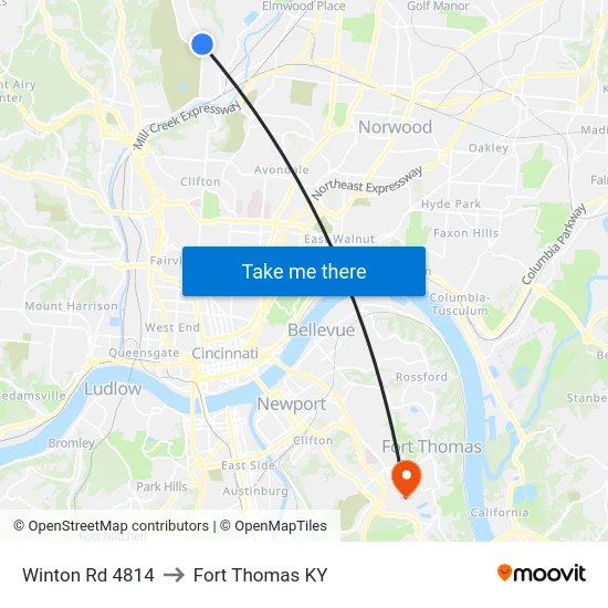 Winton Rd 4814 to Fort Thomas KY map