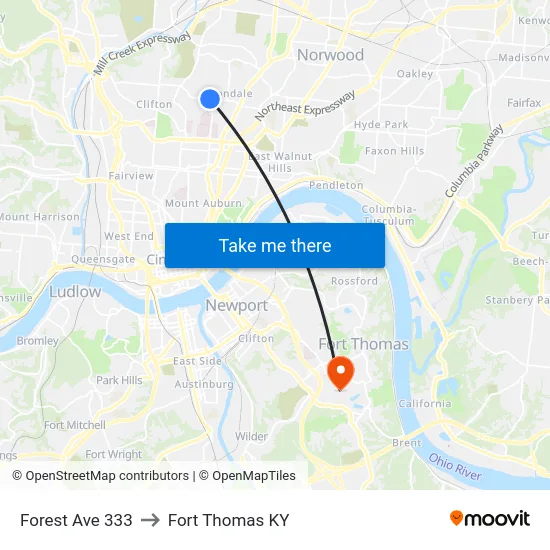 Forest Ave 333 to Fort Thomas KY map