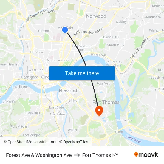 Forest Ave & Washington Ave to Fort Thomas KY map