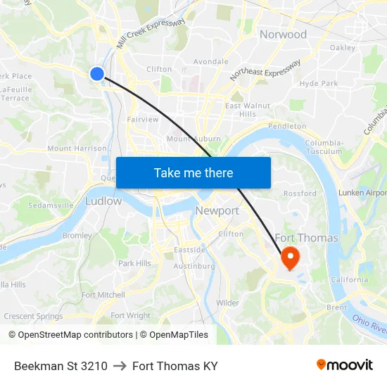 Beekman St 3210 to Fort Thomas KY map