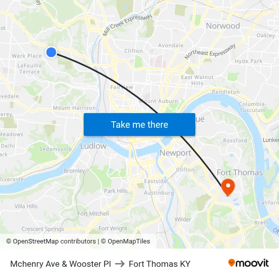 Mchenry Ave & Wooster Pl to Fort Thomas KY map