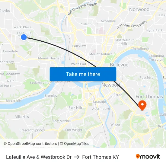 Lafeuille Ave & Westbrook Dr to Fort Thomas KY map