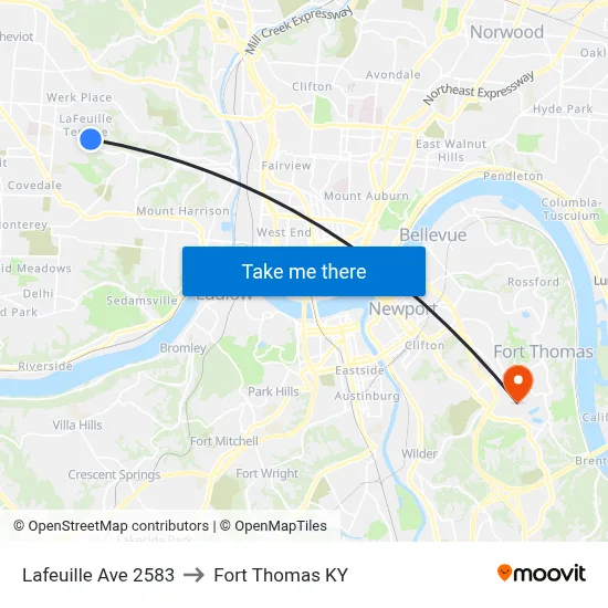 Lafeuille Ave 2583 to Fort Thomas KY map