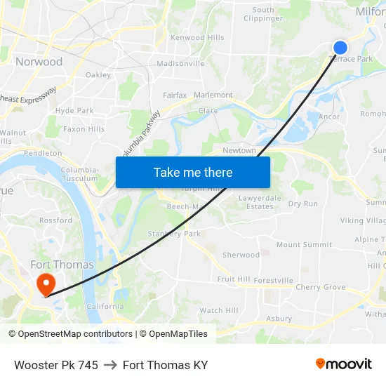 Wooster Pk 745 to Fort Thomas KY map