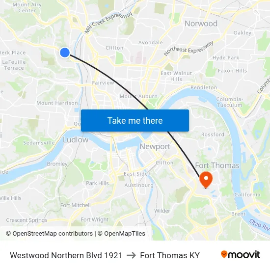 Westwood Northern Blvd 1921 to Fort Thomas KY map