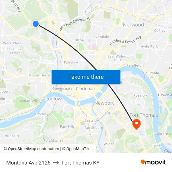 Montana Ave 2125 to Fort Thomas KY map
