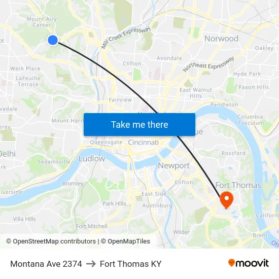 Montana Ave 2374 to Fort Thomas KY map