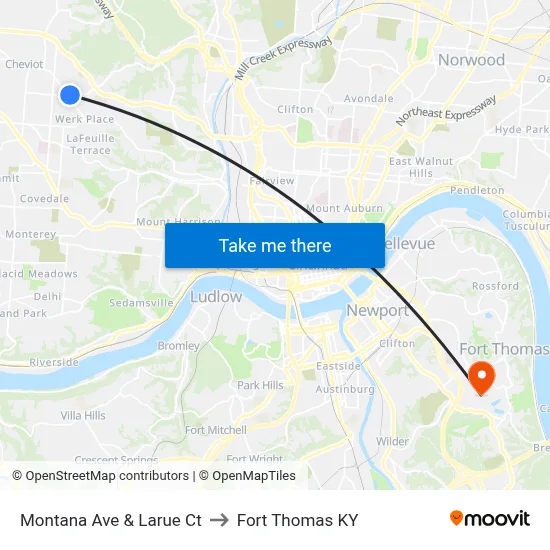 Montana Ave & Larue Ct to Fort Thomas KY map