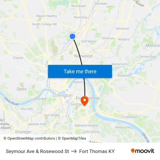 Seymour Ave & Rosewood St to Fort Thomas KY map
