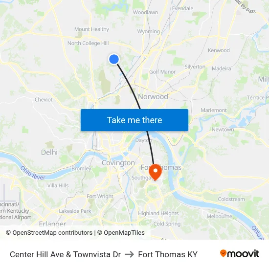 Center Hill Ave & Townvista Dr to Fort Thomas KY map