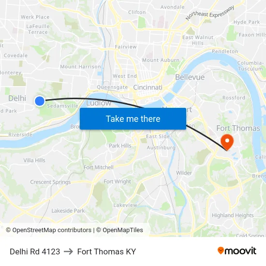 Delhi Rd 4123 to Fort Thomas KY map