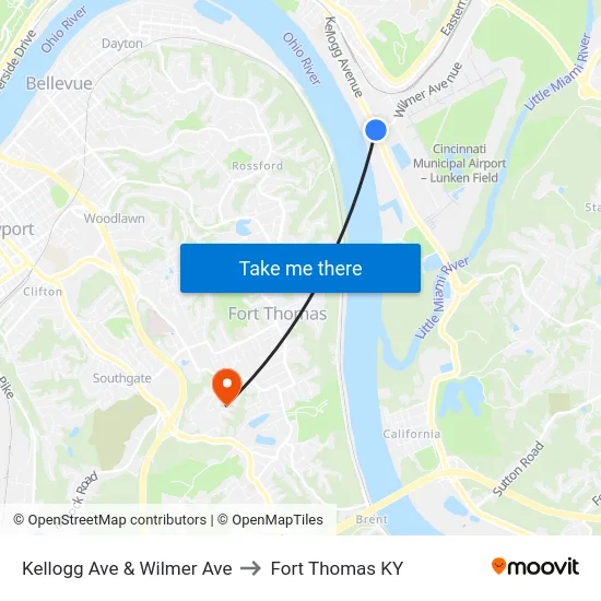Kellogg Ave & Wilmer Ave to Fort Thomas KY map