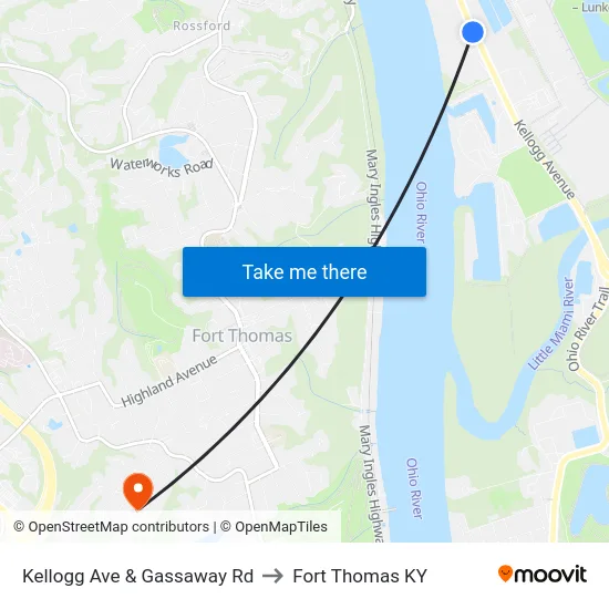 Kellogg Ave & Gassaway Rd to Fort Thomas KY map