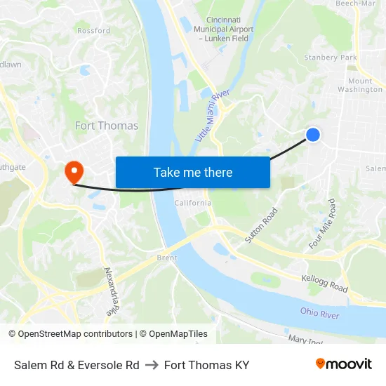 Salem Rd & Eversole Rd to Fort Thomas KY map