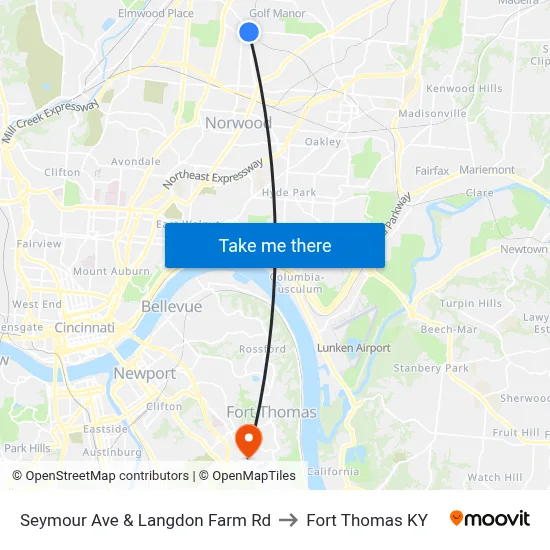 Seymour Ave & Langdon Farm Rd to Fort Thomas KY map